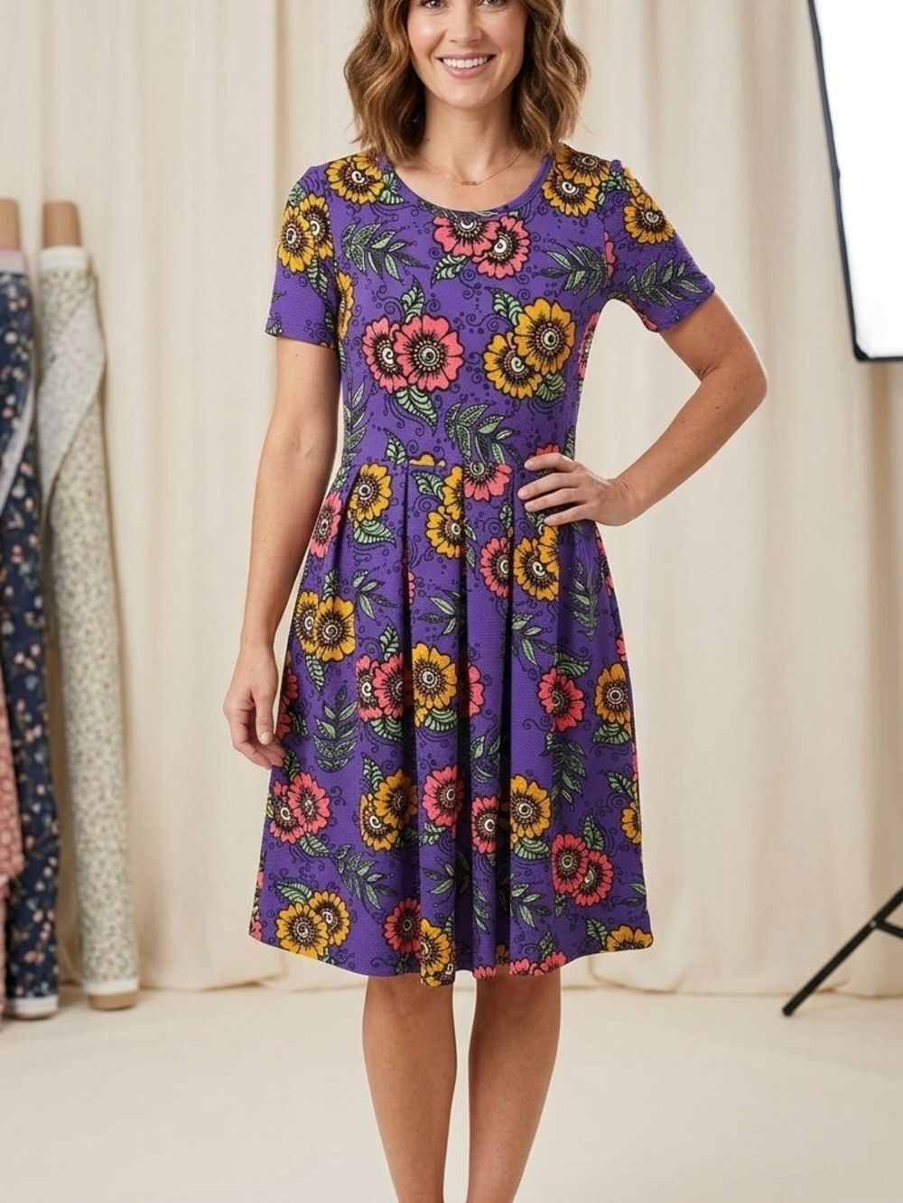 LuLaRoe Purple Floral Fit & Flare Midi Dress